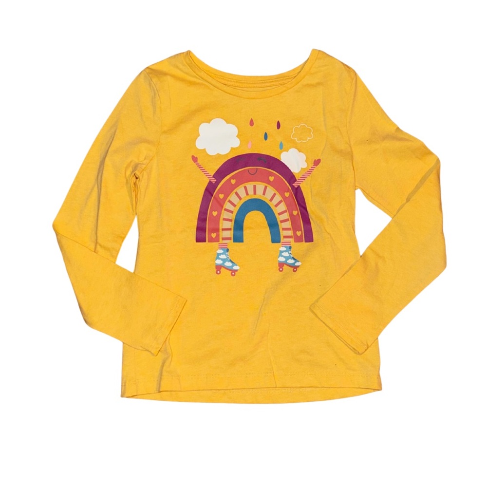 Sunny Yellow Kids Long Sleeve Tee with Rainbow Print